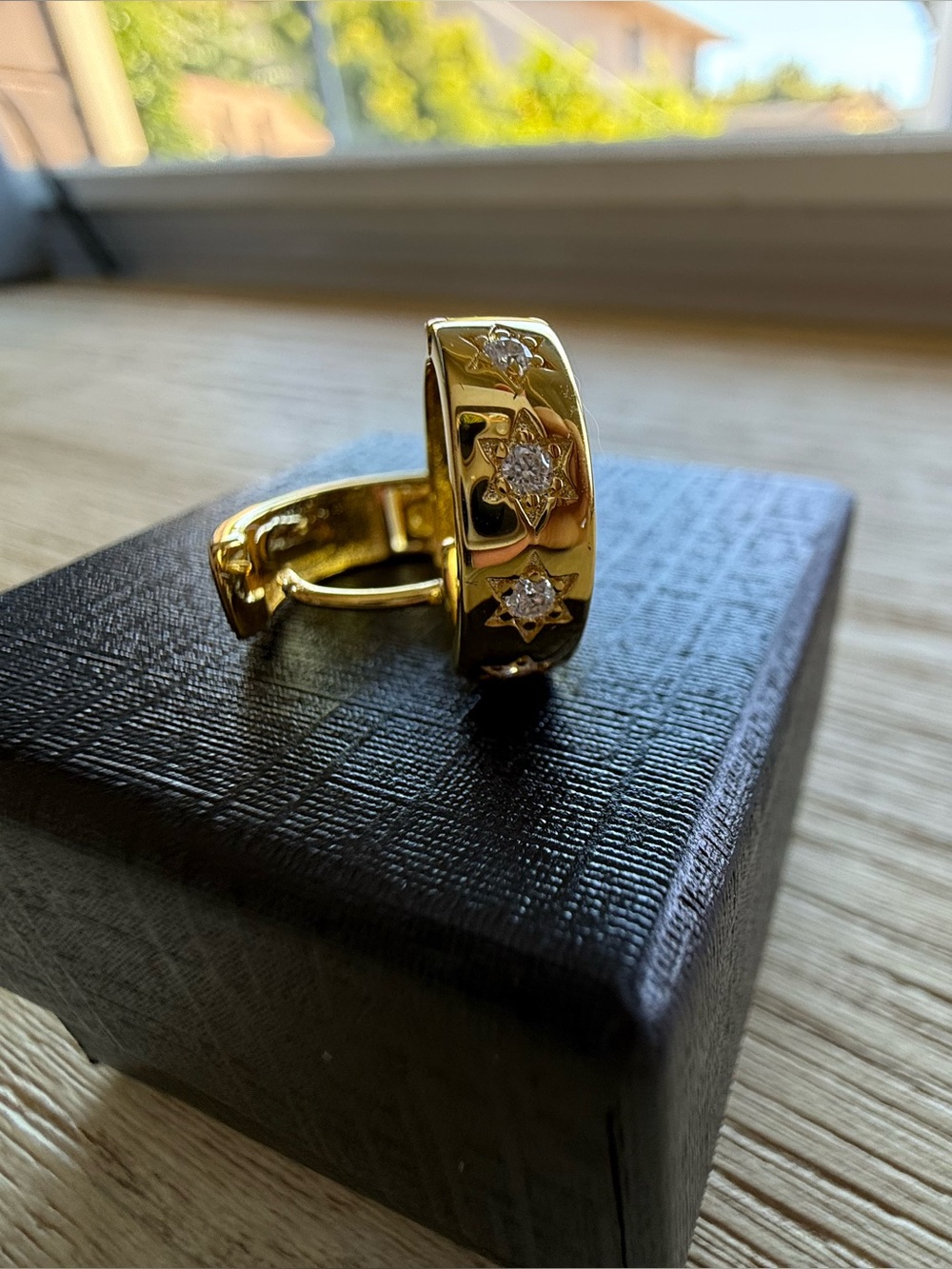 NWT Gold-Tone Moissanite Star Accent Huggie Earrings
